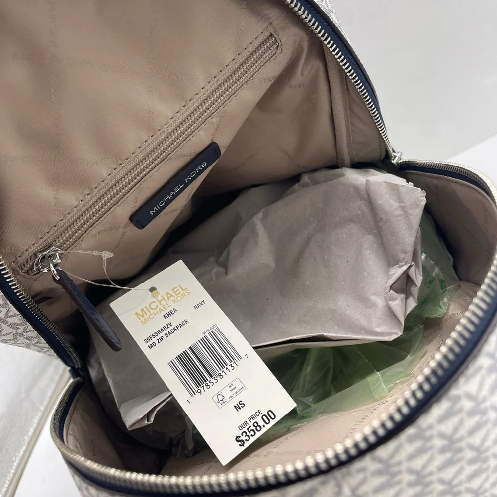 MICHAEL KORS Rhea Md Zip Color-Block Signature Logo Backpack ADMIRL MULTI NWT